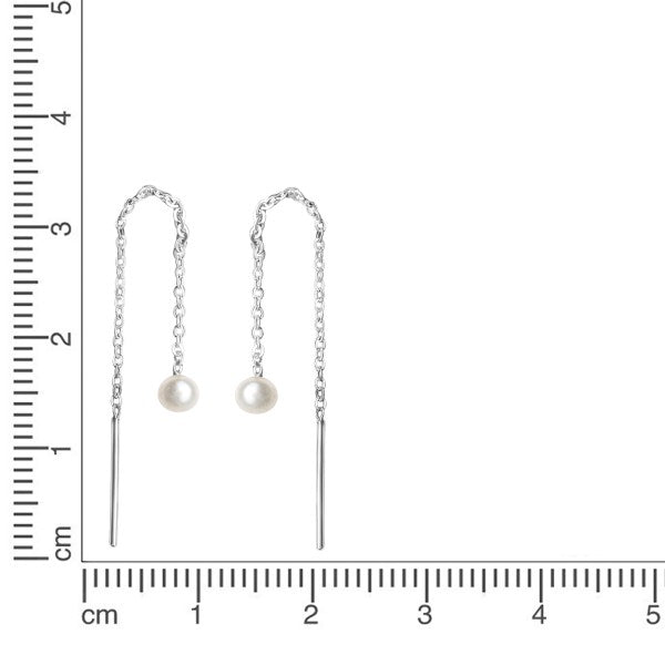 Durchziehohrringe Rhodiniert 7cm - Weiße Perle