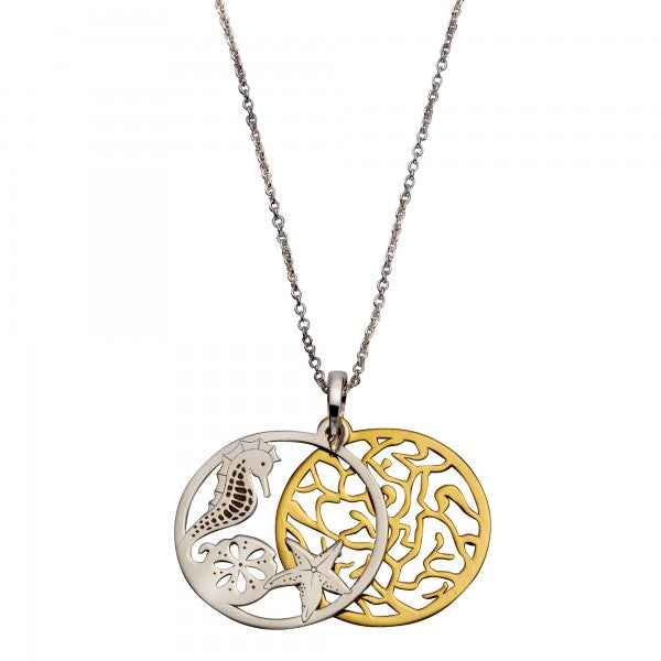 Damen Halskette aus Sterlingsilber in Silber und Gold mit Meeres-Motiv