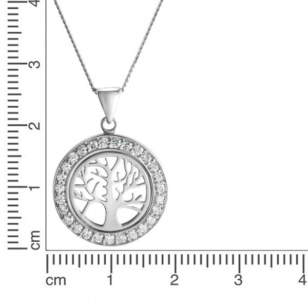 Halskette Rhodiniert - Silberner Zirkonia-Lebensbaum