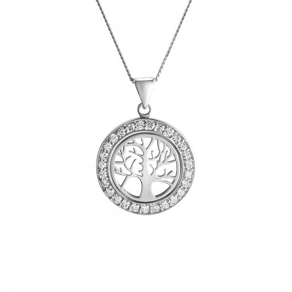 Halskette Rhodiniert - Silberner Zirkonia-Lebensbaum