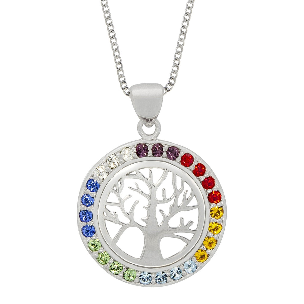 Halskette Rhodiniert - Farbenfroher Kristall Lebensbaum