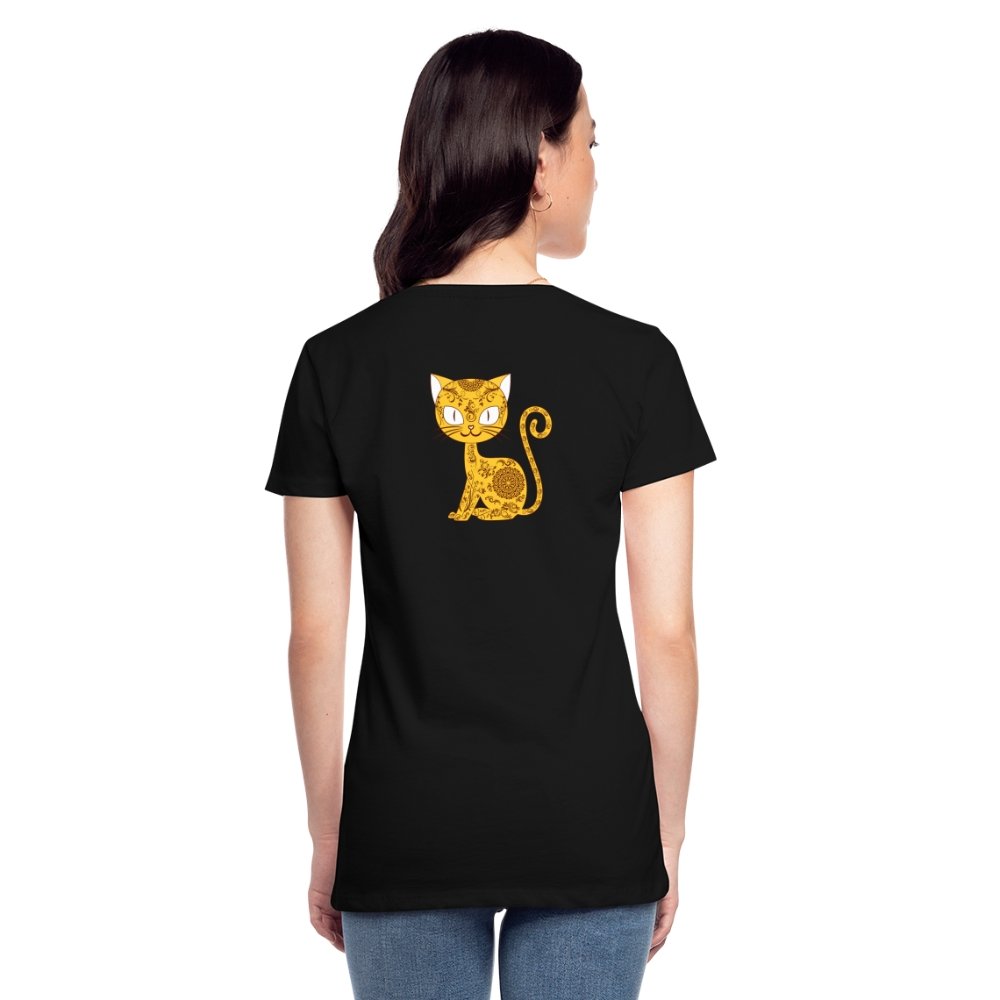 Damen Premium Bio T-Shirt - Mandala Katze - Schwarz