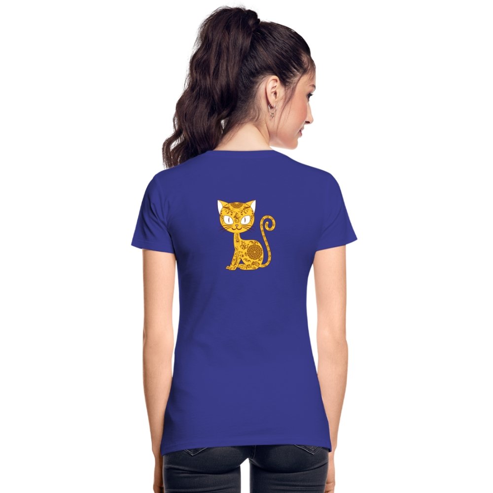Damen Premium Bio T-Shirt - Mandala Katze - Königsblau