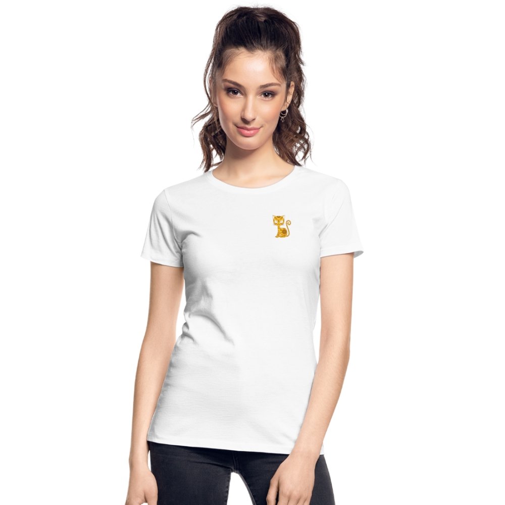 Damen Premium Bio T-Shirt - Mandala Katze - weiß