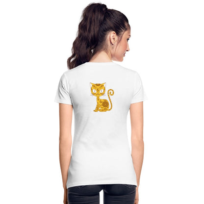 Damen Premium Bio T-Shirt - Mandala Katze - weiß