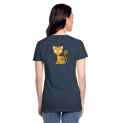 Damen Premium Bio T-Shirt - Mandala Katze - Navy