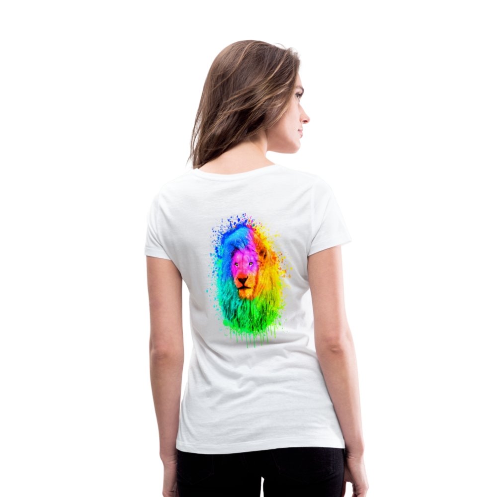 Damen V-Ausschnitt Bio T-Shirt - Magischer Löwe - weiß