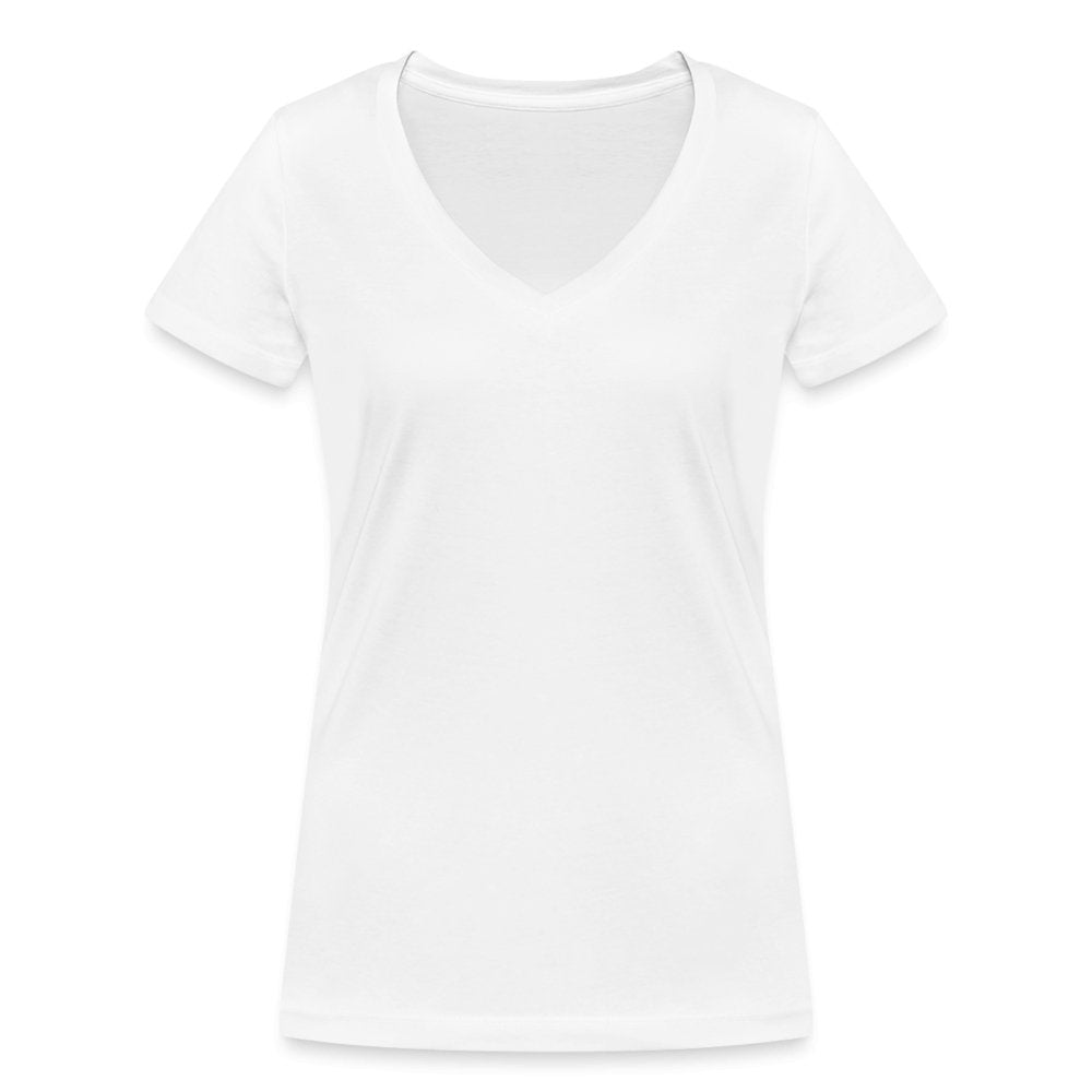 Damen V-Ausschnitt Bio T-Shirt - Mandala Katze - weiß