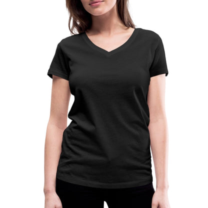 Damen V-Ausschnitt Bio T-Shirt - Mandala Katze - Schwarz