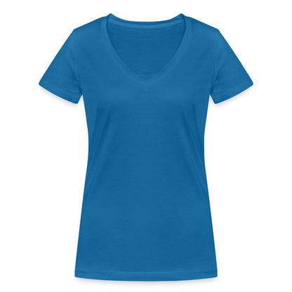 Damen V-Ausschnitt Bio T-Shirt - Mandala Katze - Pfauenblau