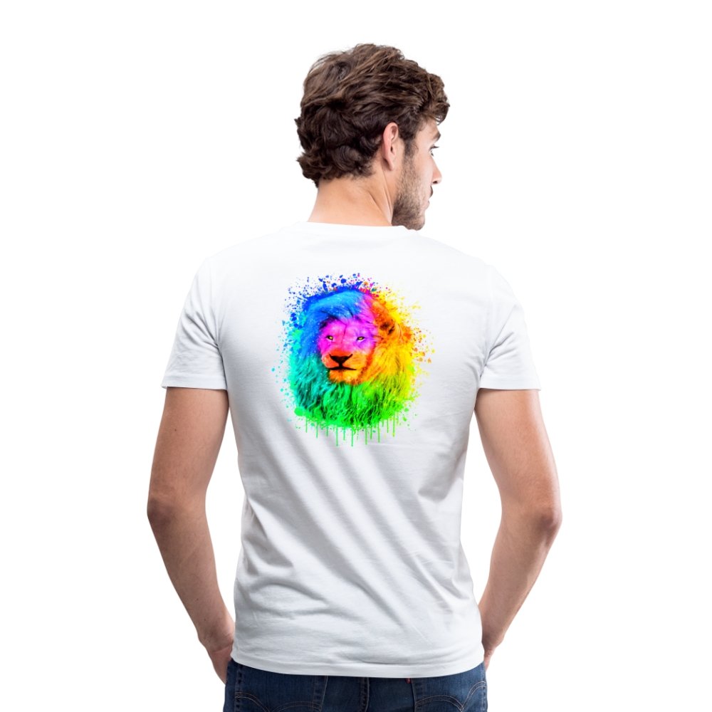 Herren V-Ausschnitt Bio T-Shirt - Magischer Löwe - weiß