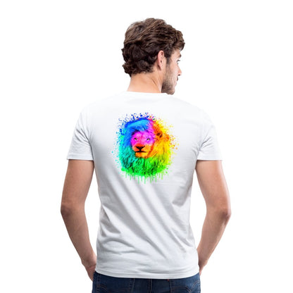 Herren V-Ausschnitt Bio T-Shirt - Magischer Löwe - weiß