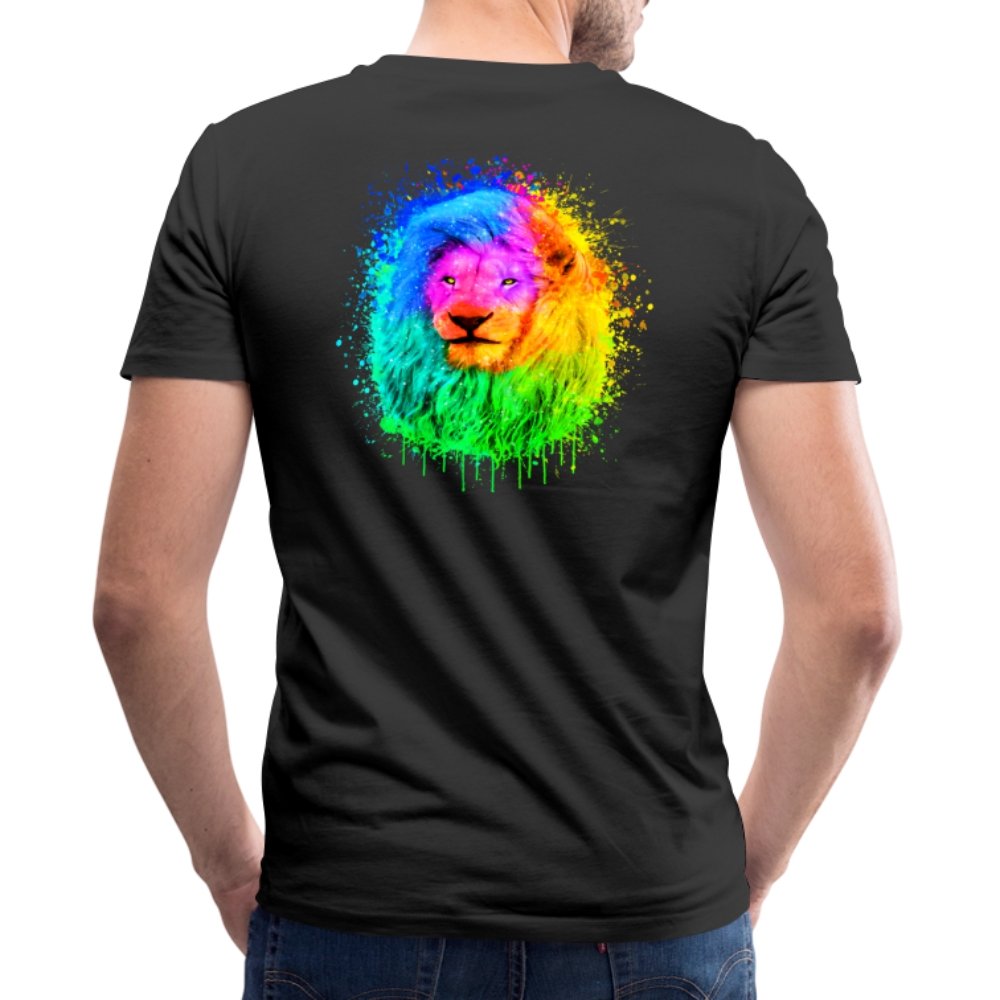 Herren V-Ausschnitt Bio T-Shirt - Magischer Löwe - Schwarz
