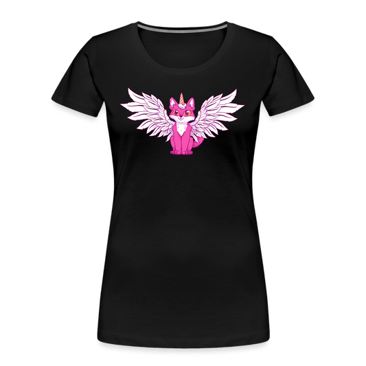 Damen Premium Bio T-Shirt - Beflügelter Fuchs - Schwarz