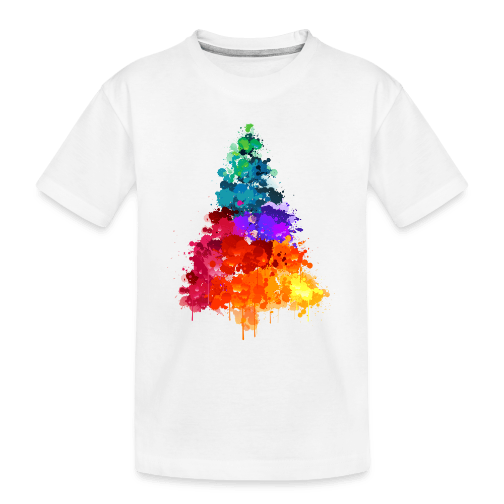 Kinder Premium Bio T-Shirt - Bunter Weihnachtsbaum - weiß