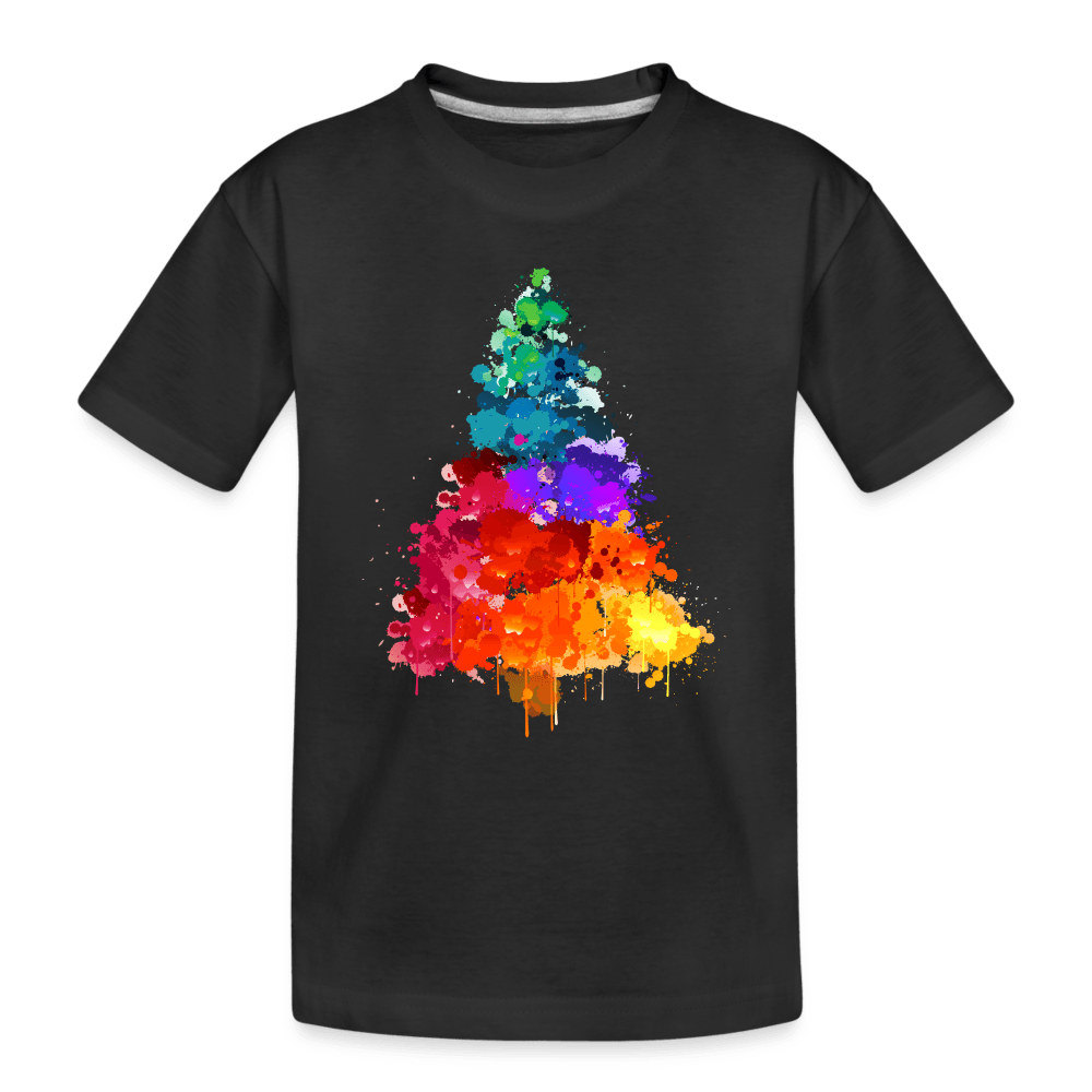 Kinder Premium Bio T-Shirt - Bunter Weihnachtsbaum - Schwarz