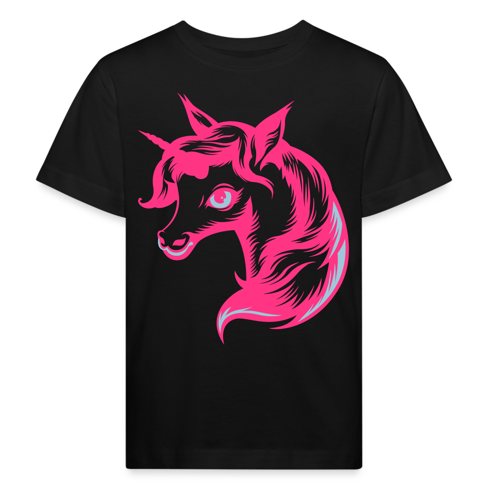 Kids Bio T-Shirt - Pinkes Einhorn - Schwarz