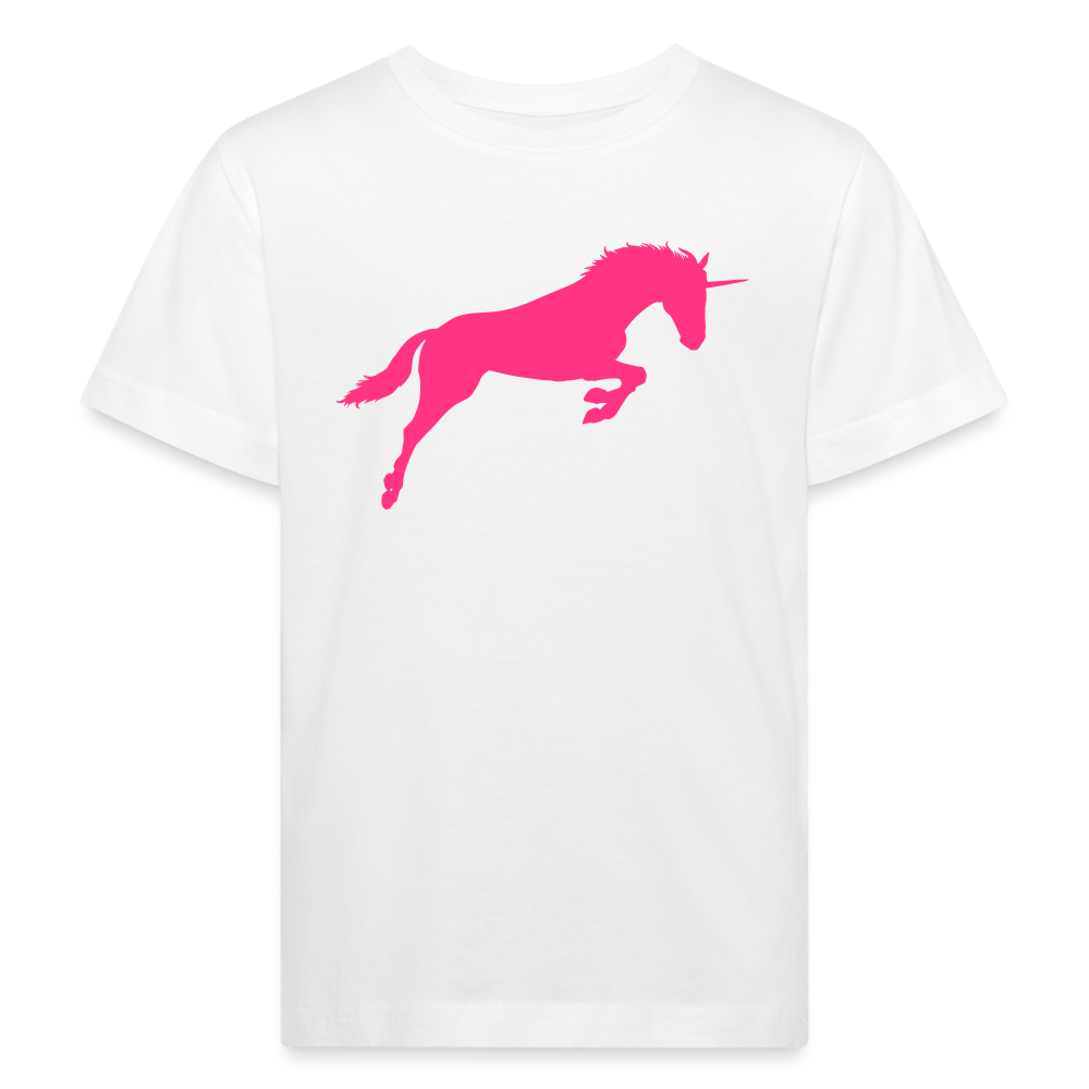 Kids Bio T-Shirt - Neon pinkes Einhorn - weiß