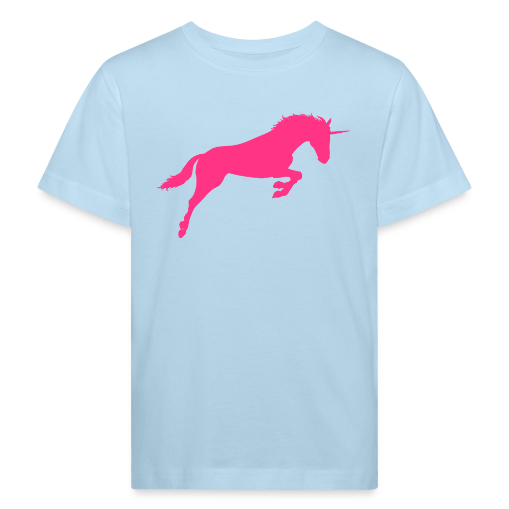 Kids Bio T-Shirt - Neon pinkes Einhorn - Hellblau