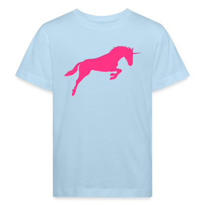 Kids Bio T-Shirt - Neon pinkes Einhorn - Hellblau