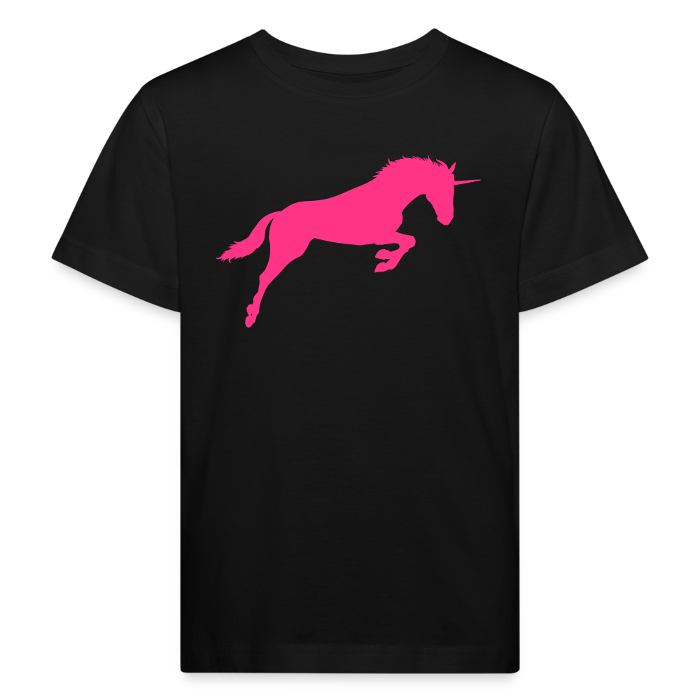 Kids Bio T-Shirt - Neon pinkes Einhorn - Schwarz