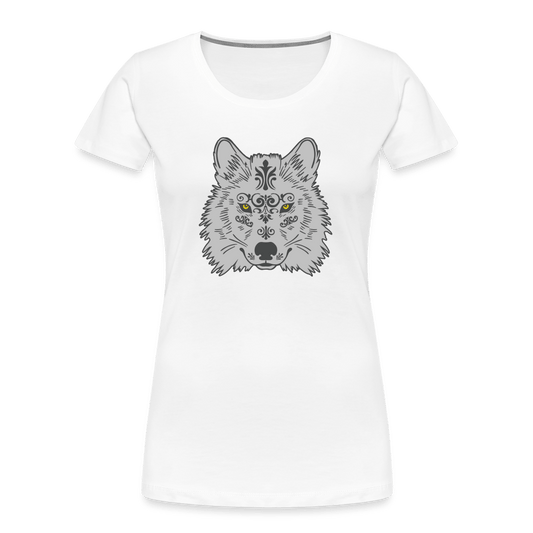 Damen Premium Bio T-Shirt - Grauer Wolfskopf - weiß