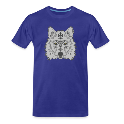 Herren Premium Bio T-Shirt - Grauer Wolfskopf - Königsblau