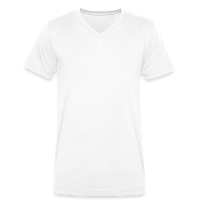 Herren V-Ausschnitt Bio T-Shirt - Grauer Wolfskopf - weiß